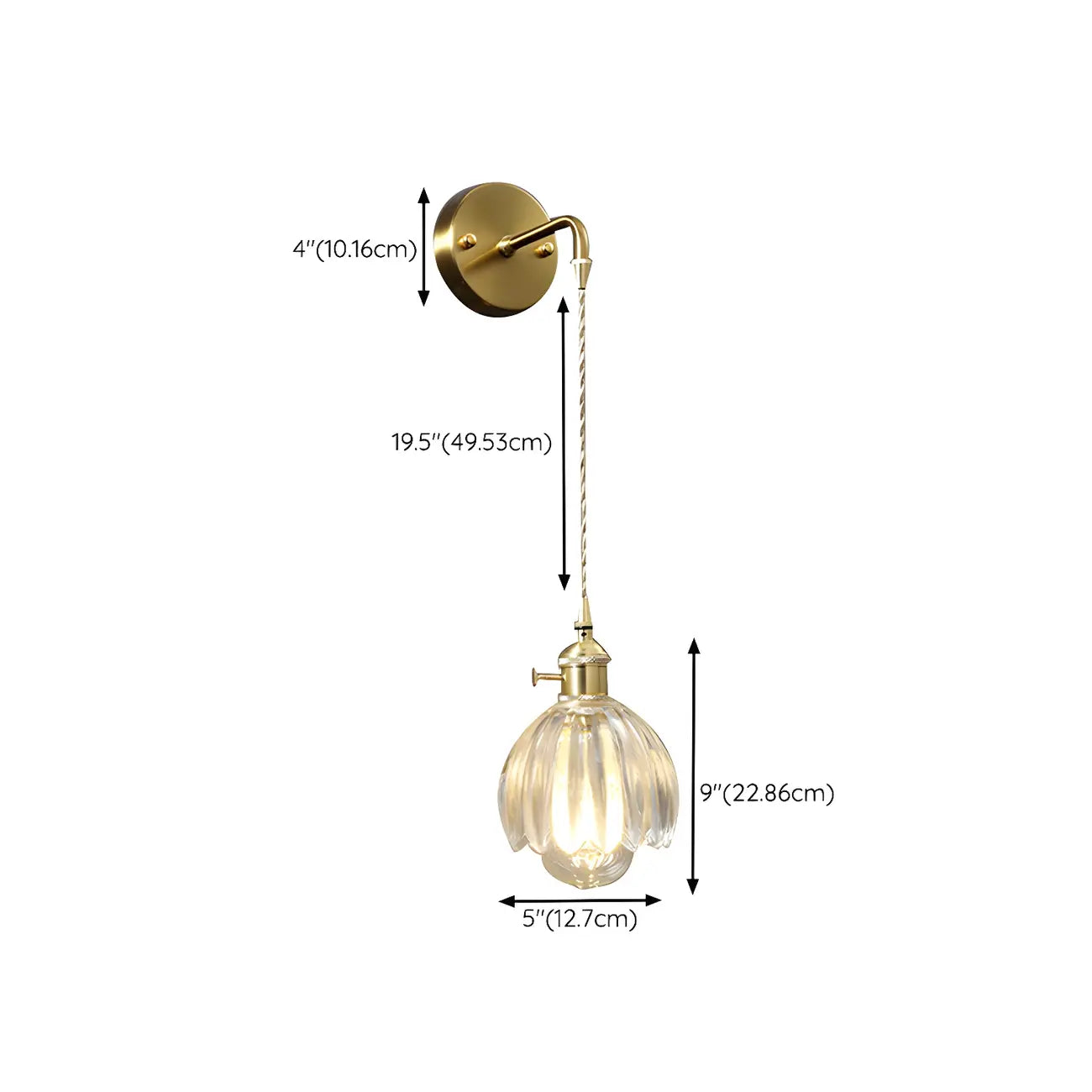 Applique murale suspendue moderne en verre doré pour salle de bain