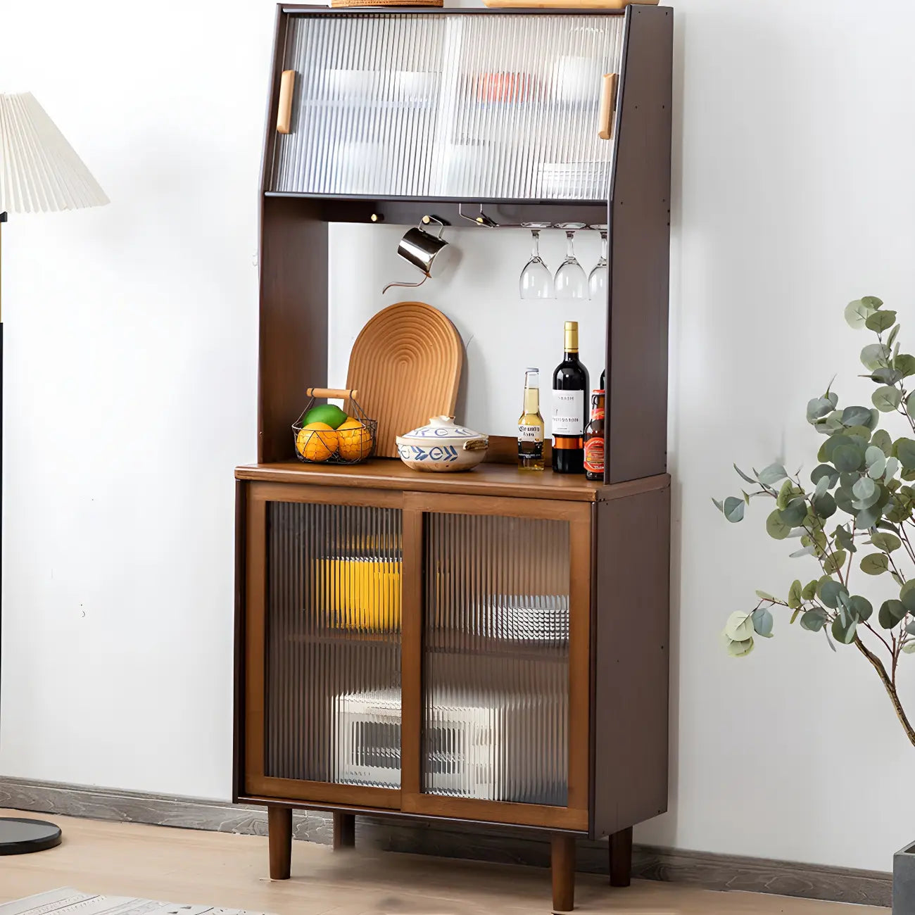 Buffet de salle à manger en bois naturel avec rangement ouvert