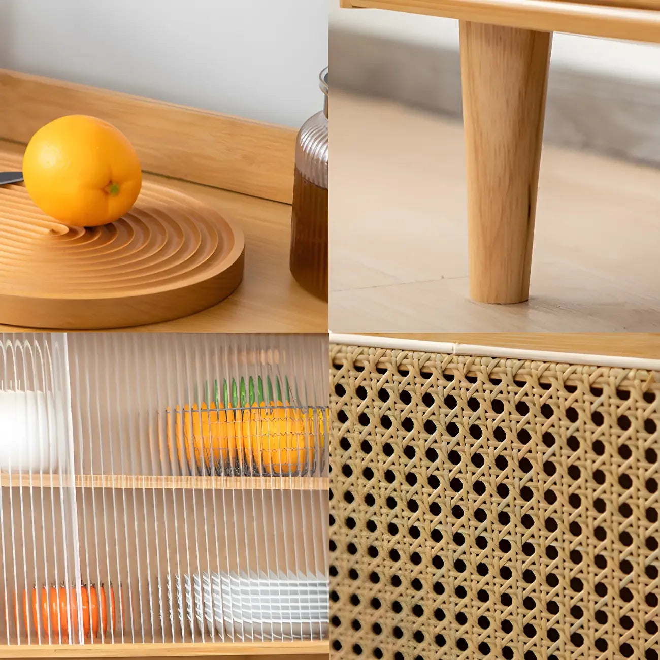 Buffet de salle à manger en bois naturel avec rangement ouvert