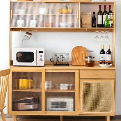 Buffet de salle à manger en bois naturel avec rangement ouvert