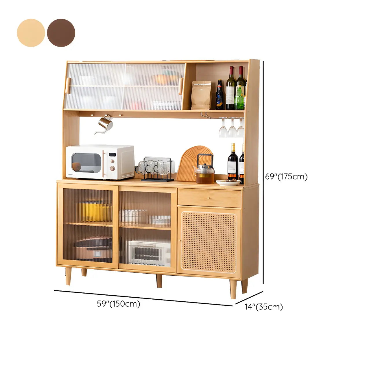 Buffet de salle à manger en bois naturel avec rangement ouvert