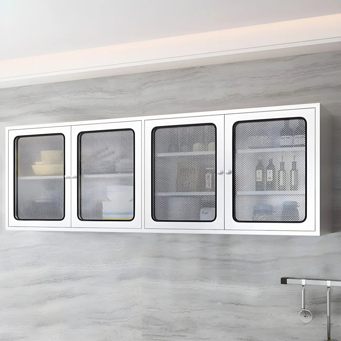 Vitrine murale en acier inoxydable avec rangement