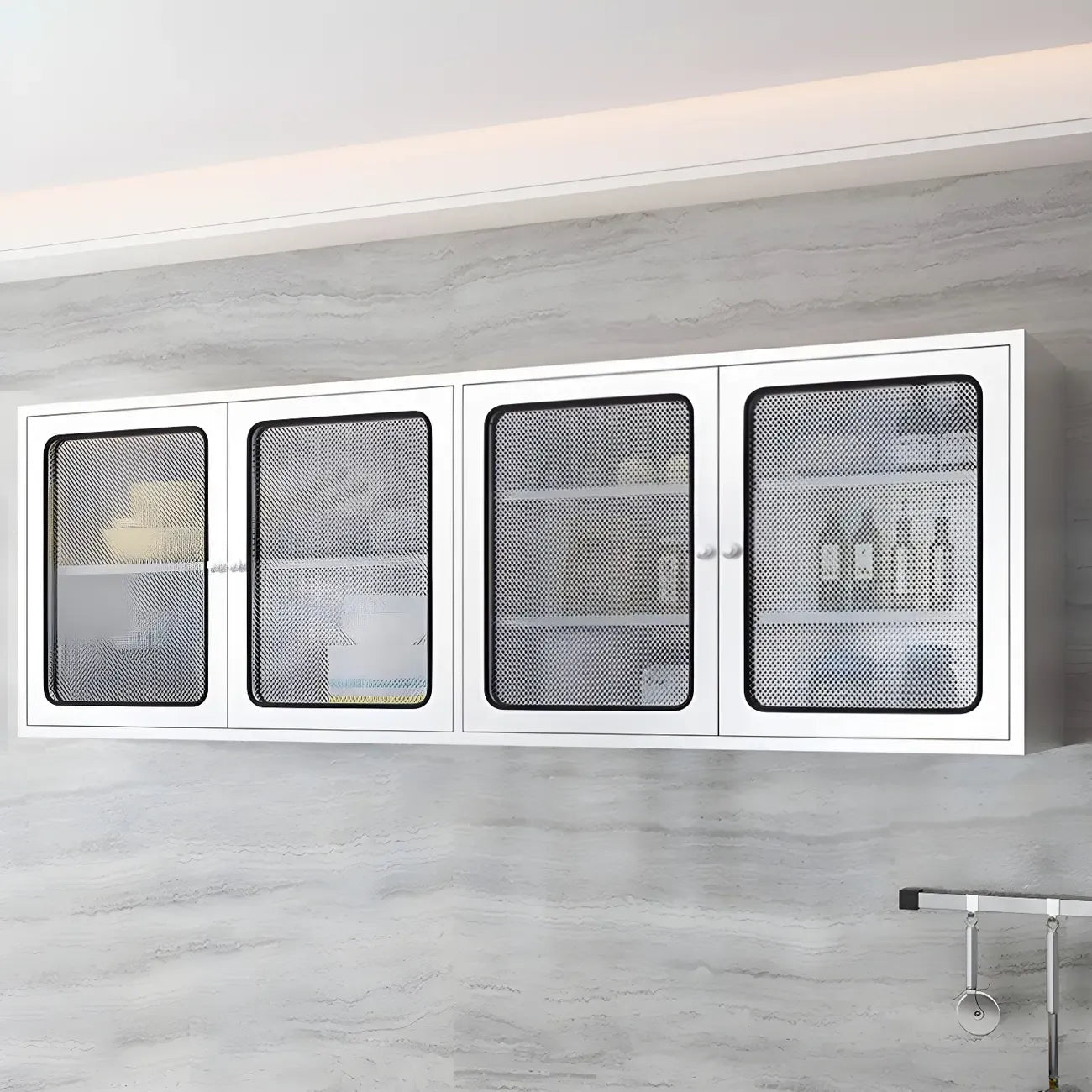 Vitrine murale en acier inoxydable avec rangement