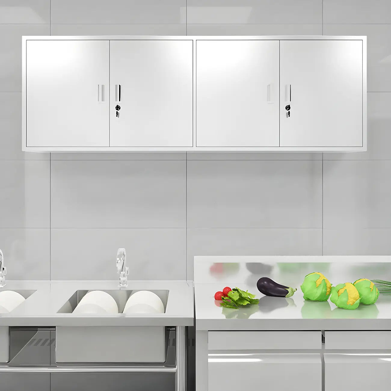 Vitrine murale en acier inoxydable avec rangement