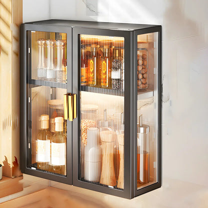 Cuisine moderne en métal noir, vaisselier suspendu