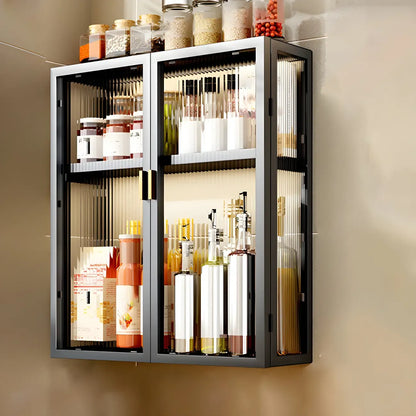 Cuisine moderne en métal noir, vaisselier suspendu