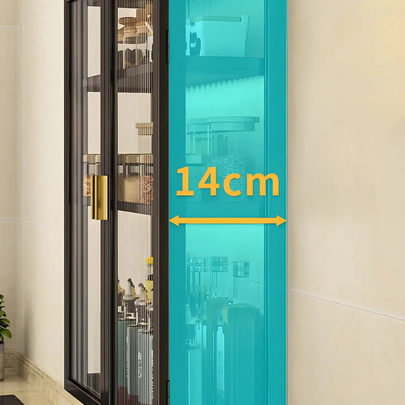 Cuisine moderne en métal noir, vaisselier suspendu