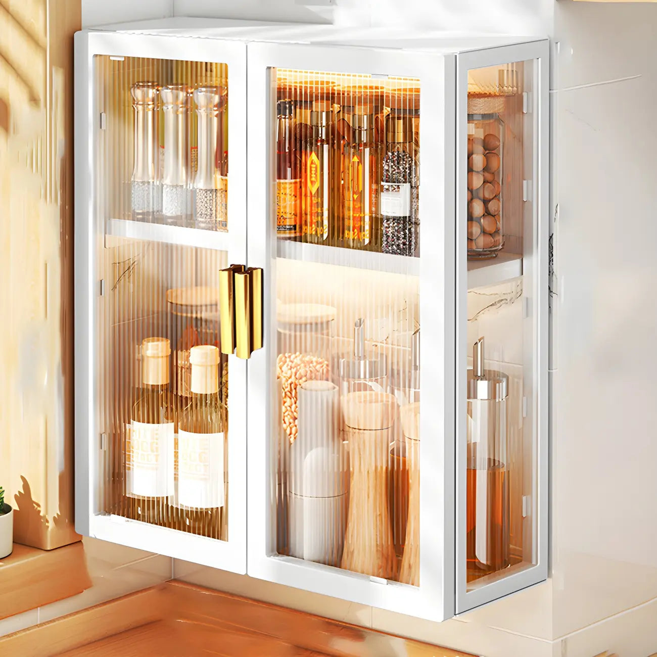 Cuisine moderne en métal noir, vaisselier suspendu