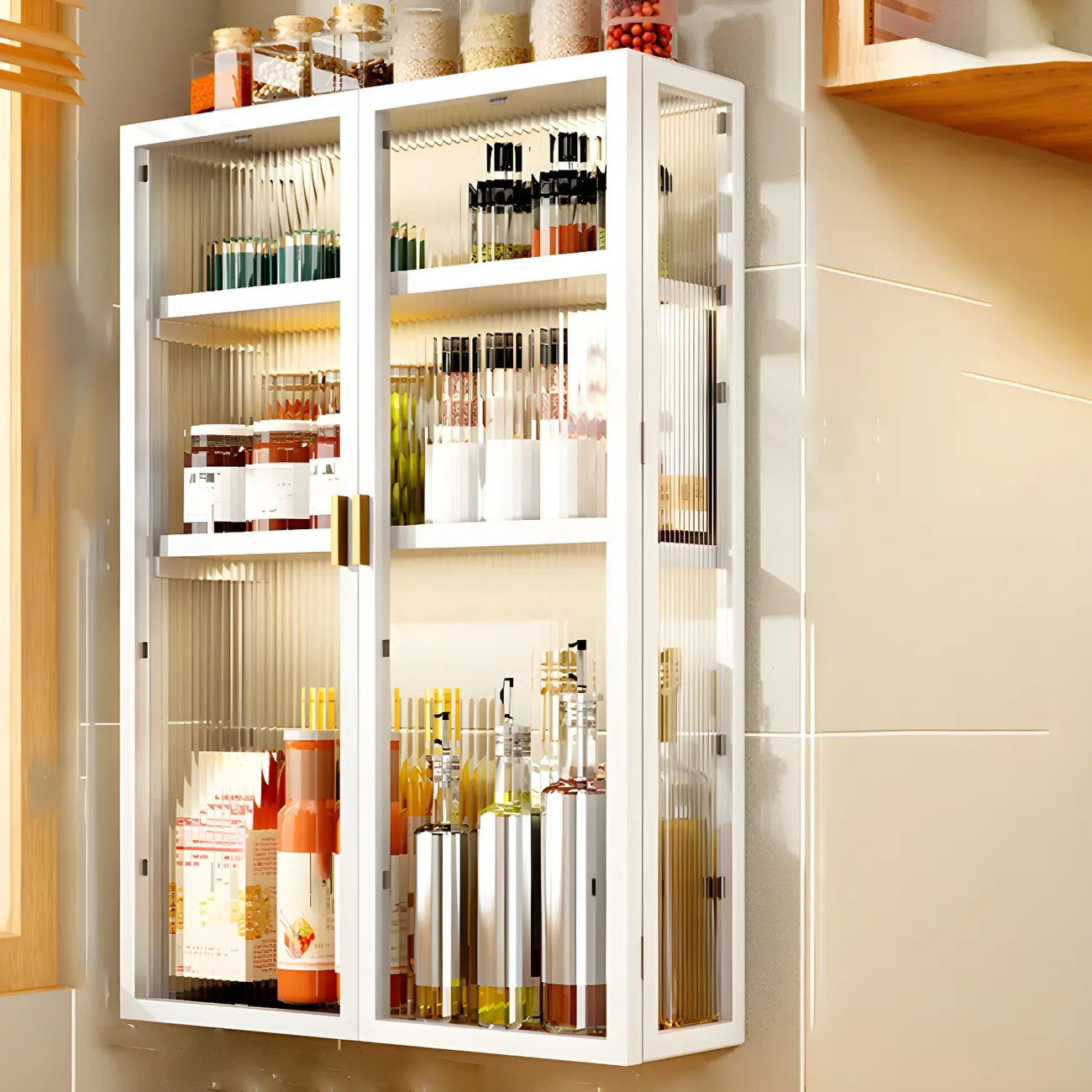 Cuisine moderne en métal noir, vaisselier suspendu