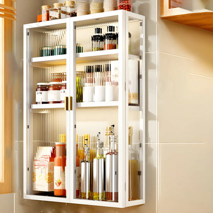 Cuisine moderne en métal noir, vaisselier suspendu