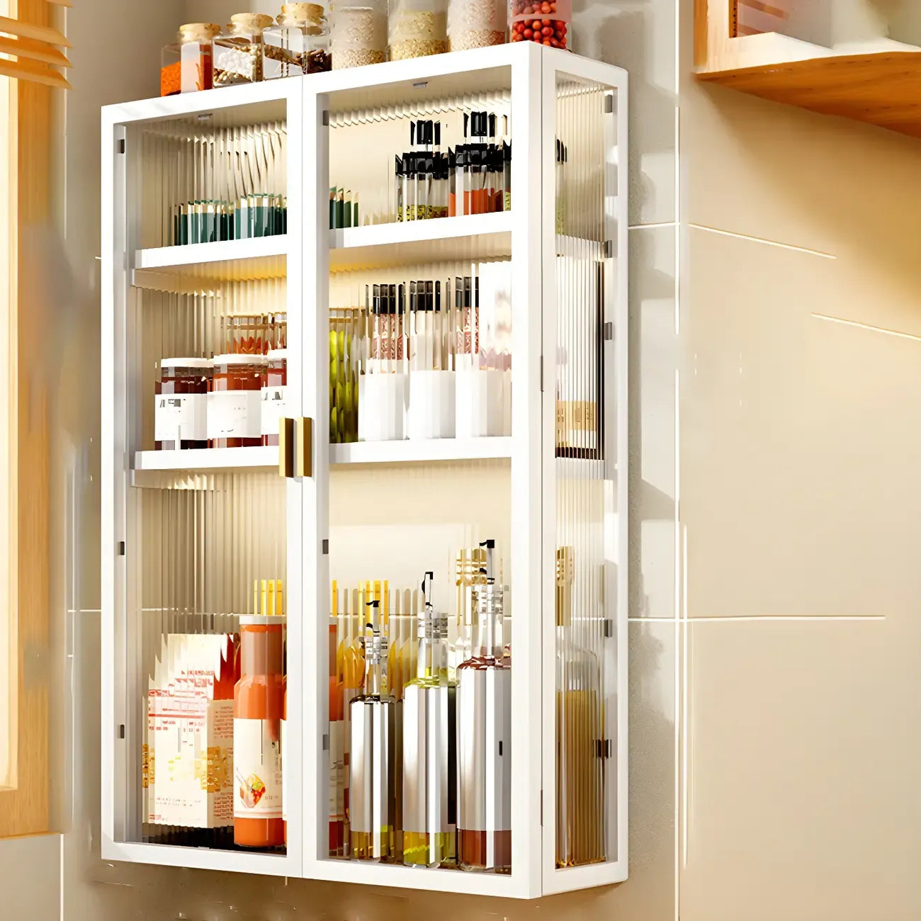 Cuisine moderne en métal noir, vaisselier suspendu