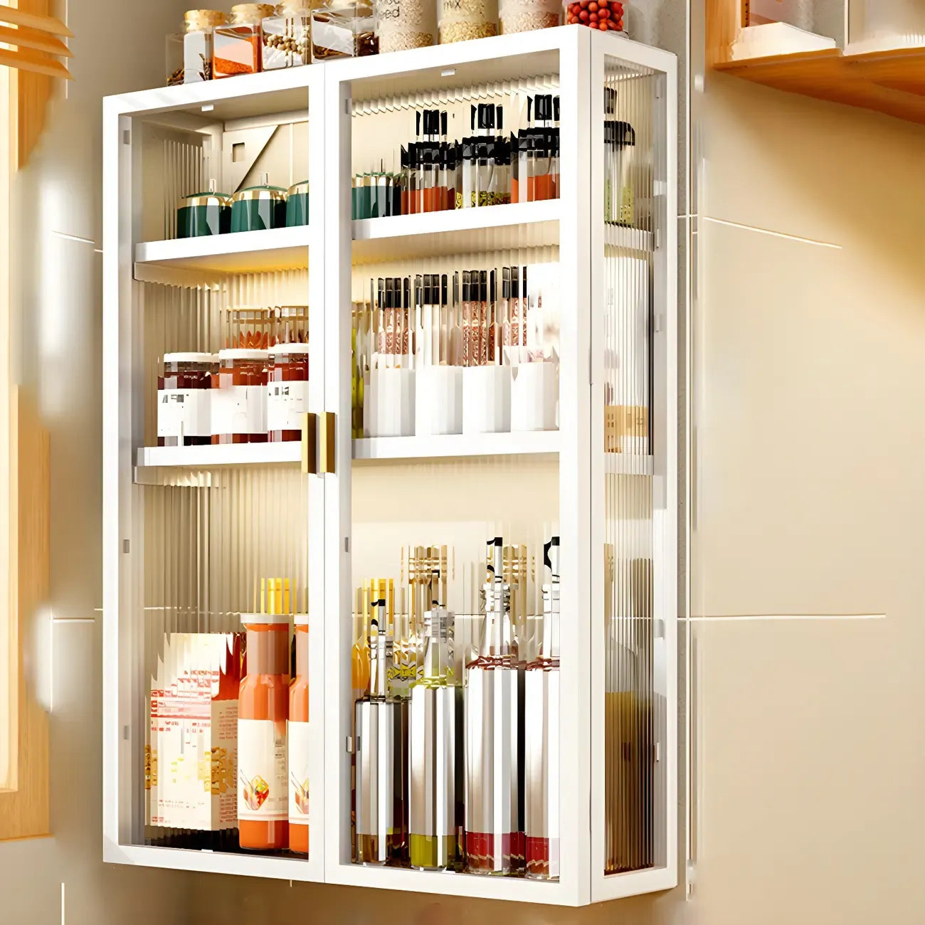 Cuisine moderne en métal noir, vaisselier suspendu