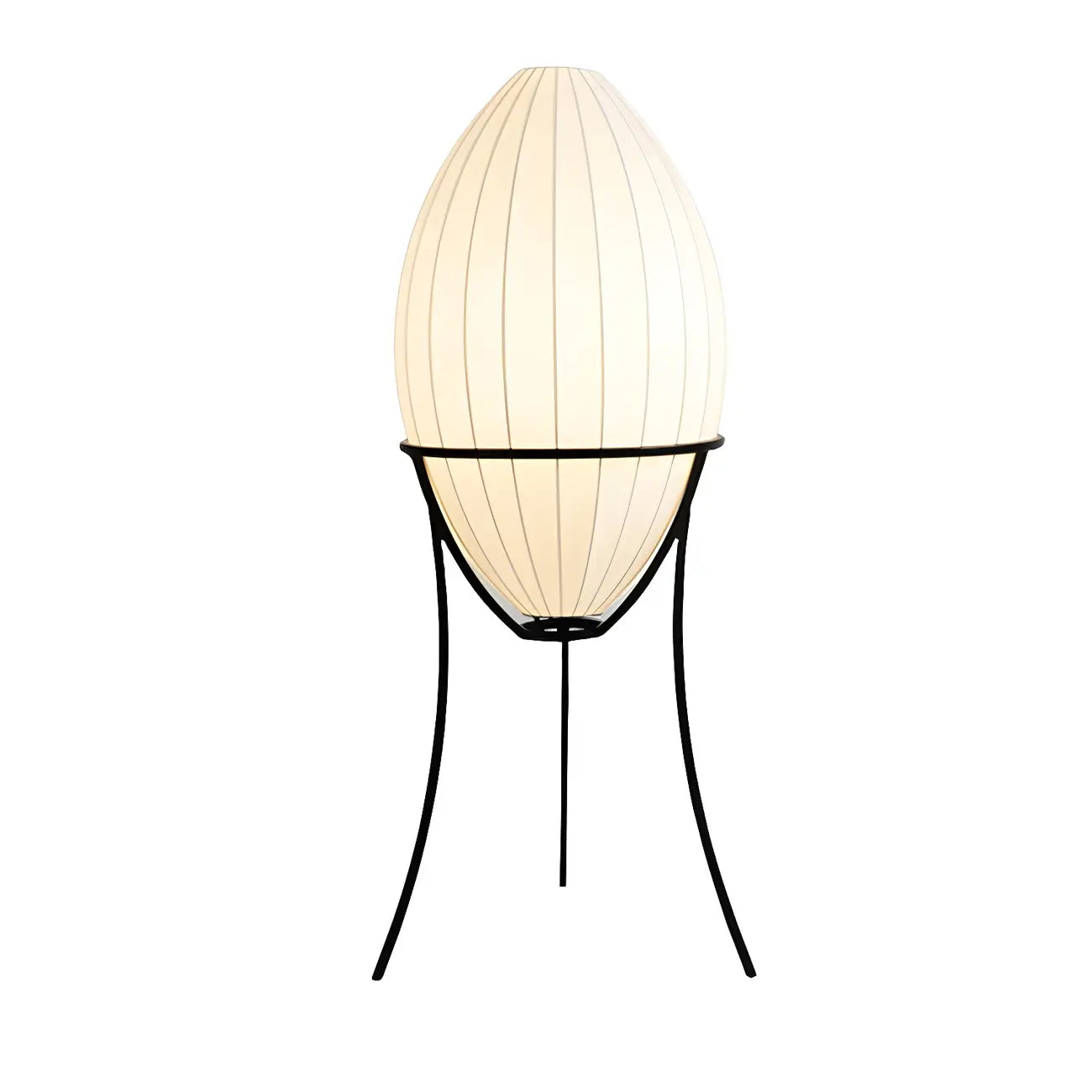 Lampe sur pied d'ambiance en forme d'œuf en tissu et en métal, trépied