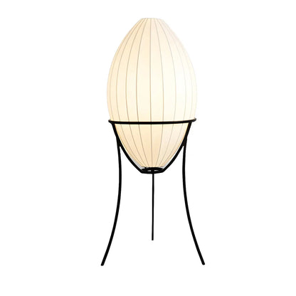 Lampe sur pied d'ambiance en forme d'œuf en tissu et en métal, trépied