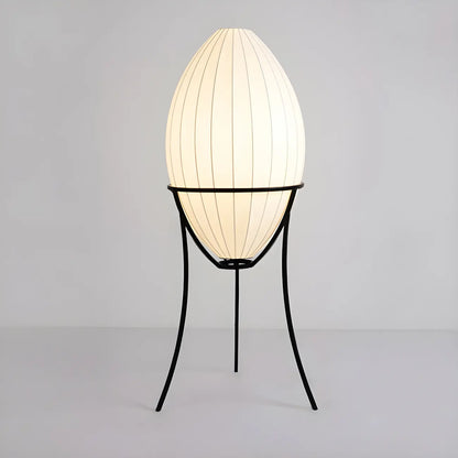 Lampe sur pied d'ambiance en forme d'œuf en tissu et en métal, trépied