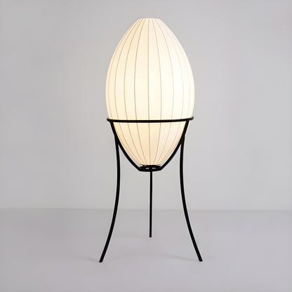 Lampe sur pied d'ambiance en forme d'œuf en tissu et en métal, trépied