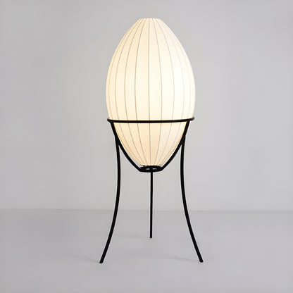 Lampe sur pied d'ambiance en forme d'œuf en tissu et en métal, trépied