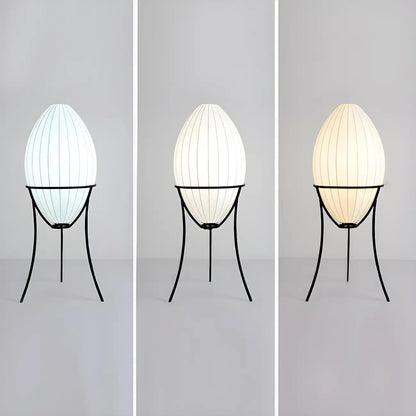 Lampe sur pied d'ambiance en forme d'œuf en tissu et en métal, trépied