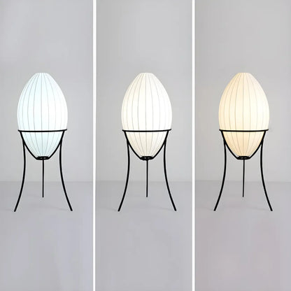 Lampe sur pied d'ambiance en forme d'œuf en tissu et en métal, trépied