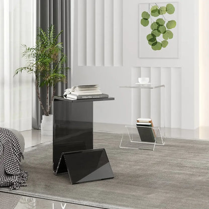 Table d'appoint abstraite en acrylique en forme de C, noir/transparent