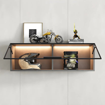 Vitrine murale noire en bois à 2 cubes avec éclairage