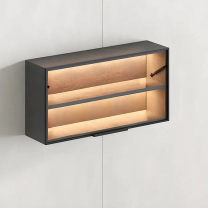 Vitrine murale noire en bois à 2 cubes avec éclairage