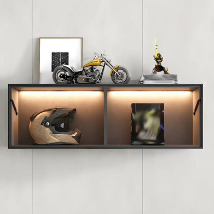 Vitrine murale noire en bois à 2 cubes avec éclairage