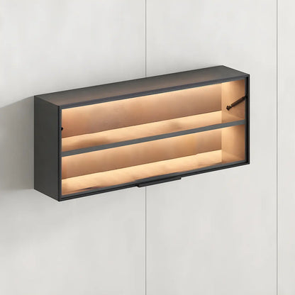 Vitrine murale noire en bois à 2 cubes avec éclairage