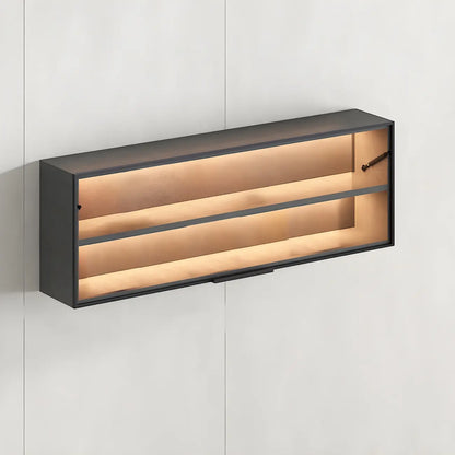 Vitrine murale noire en bois à 2 cubes avec éclairage