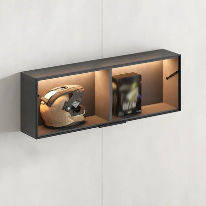 Vitrine murale noire en bois à 2 cubes avec éclairage