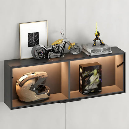 Vitrine murale noire en bois à 2 cubes avec éclairage