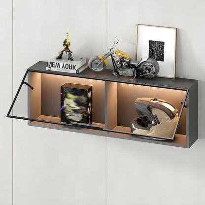 Vitrine murale noire en bois à 2 cubes avec éclairage