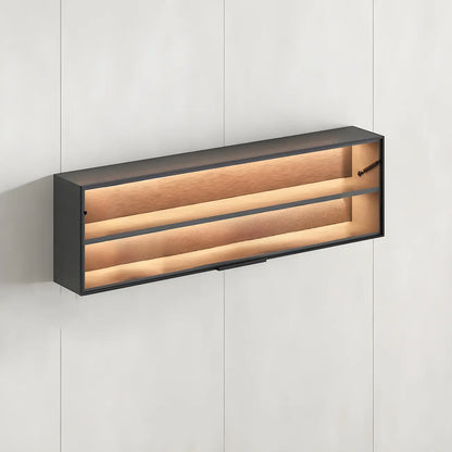Vitrine murale noire en bois à 2 cubes avec éclairage