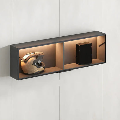 Vitrine murale noire en bois à 2 cubes avec éclairage