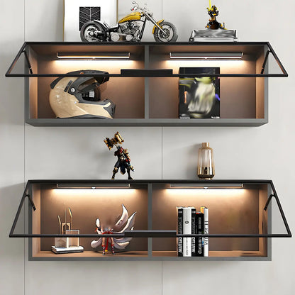 Vitrine murale noire en bois à 2 cubes avec éclairage