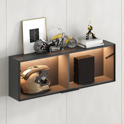 Vitrine murale noire en bois à 2 cubes avec éclairage