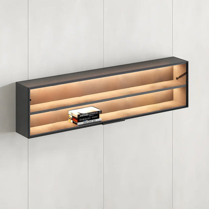 Vitrine murale noire en bois à 2 cubes avec éclairage
