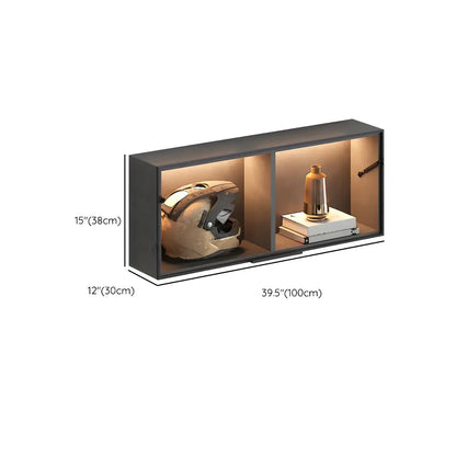 Vitrine murale noire en bois à 2 cubes avec éclairage