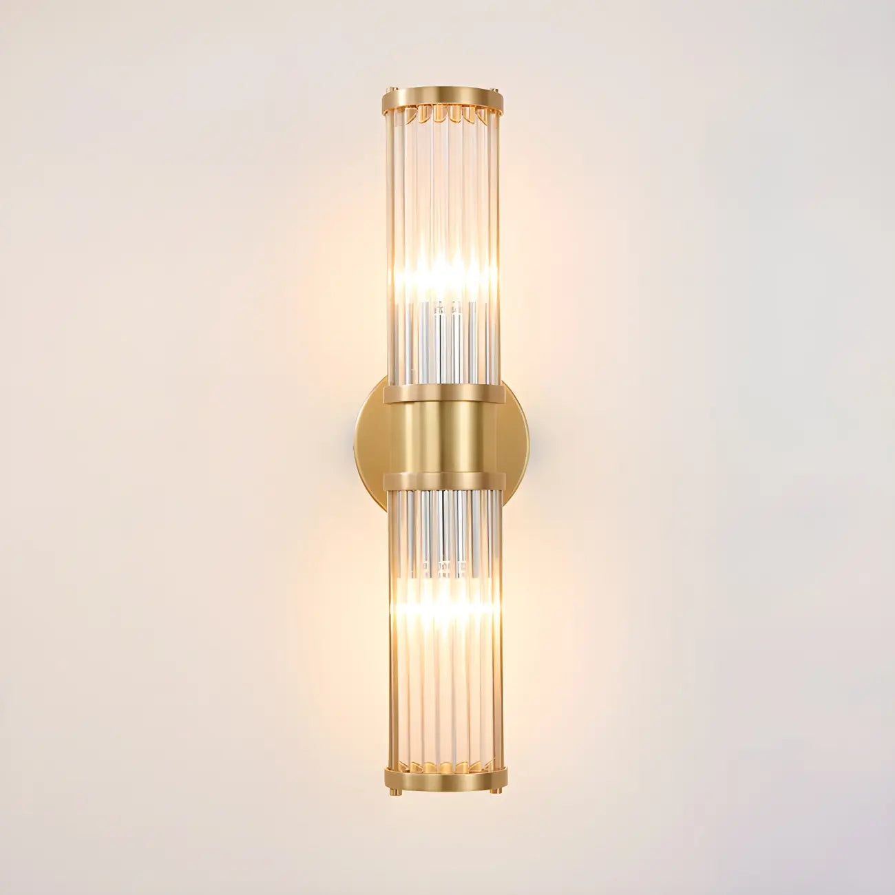 Applique murale élégante dorée tubulaire avec abat-jour en verre pour salle de bain