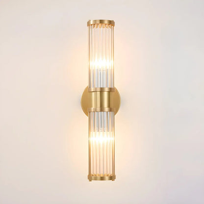 Applique murale élégante dorée tubulaire avec abat-jour en verre pour salle de bain