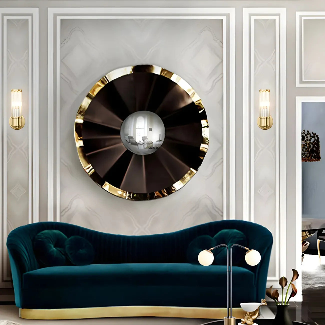 Applique murale élégante dorée tubulaire avec abat-jour en verre pour salle de bain