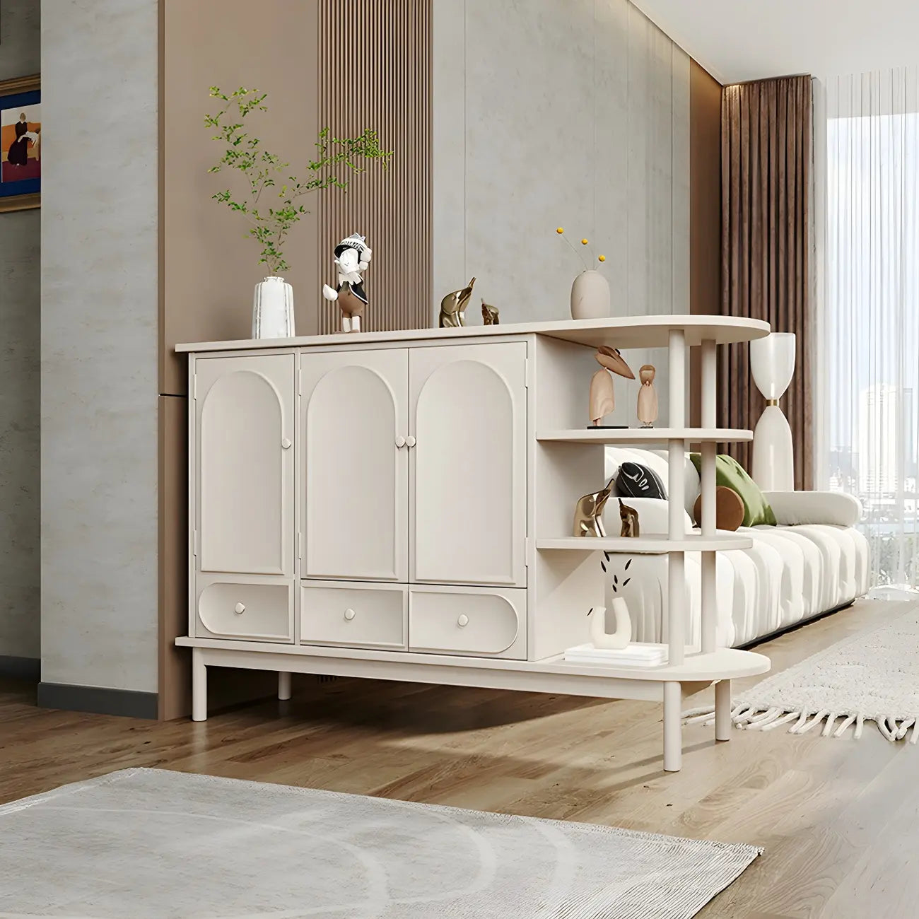 Meuble de rangement multifonctionnel moderne en bois blanc pour salon
