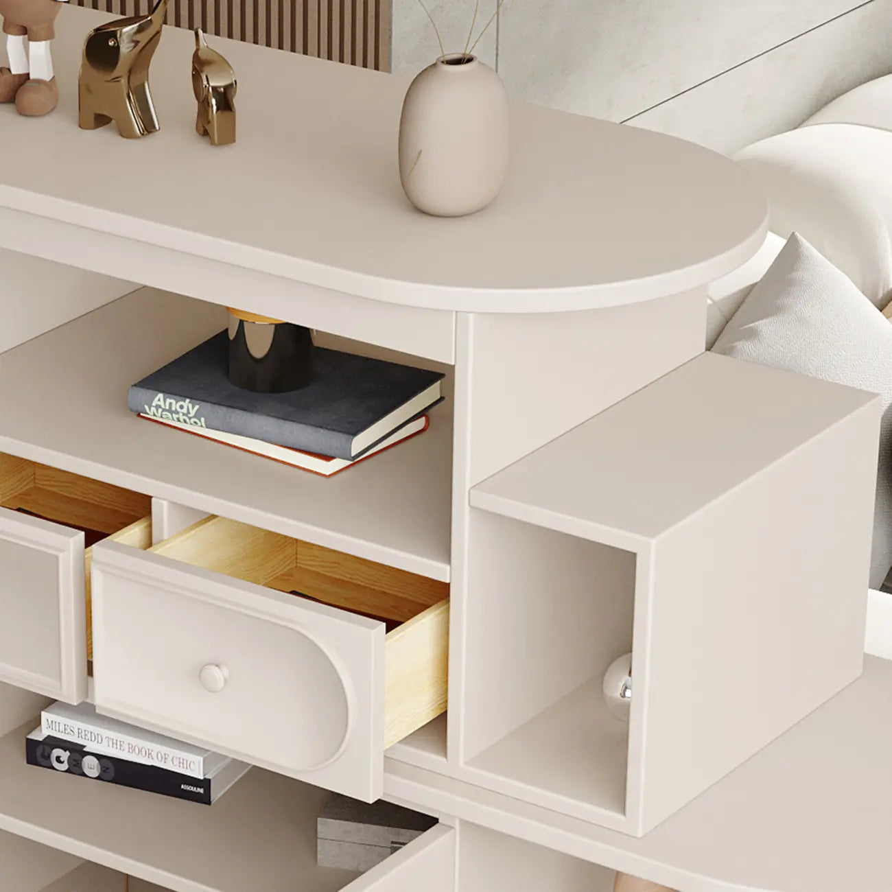Meuble de rangement multifonctionnel moderne en bois blanc pour salon