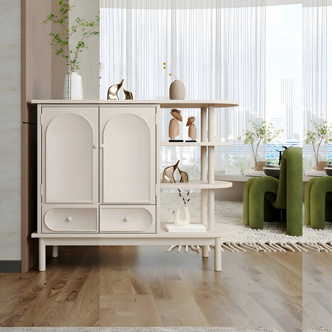 Meuble de rangement multifonctionnel moderne en bois blanc pour salon