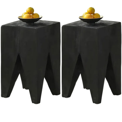 Table d'appoint carrée courte en pin naturel avec piètement abstrait