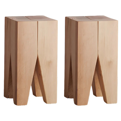 Table d'appoint carrée courte en pin naturel avec piètement abstrait