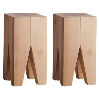 Table d'appoint carrée courte en pin naturel avec piètement abstrait