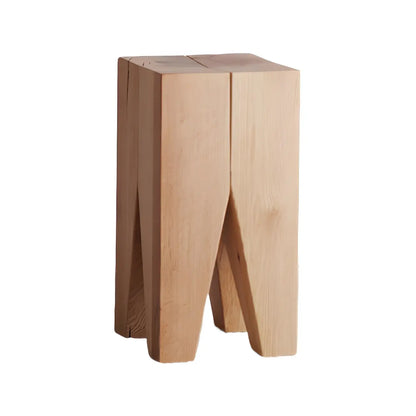 Table d'appoint carrée courte en pin naturel avec piètement abstrait