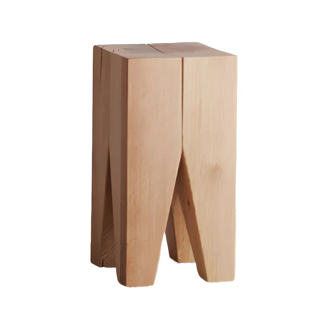 Table d'appoint carrée courte en pin naturel avec piètement abstrait
