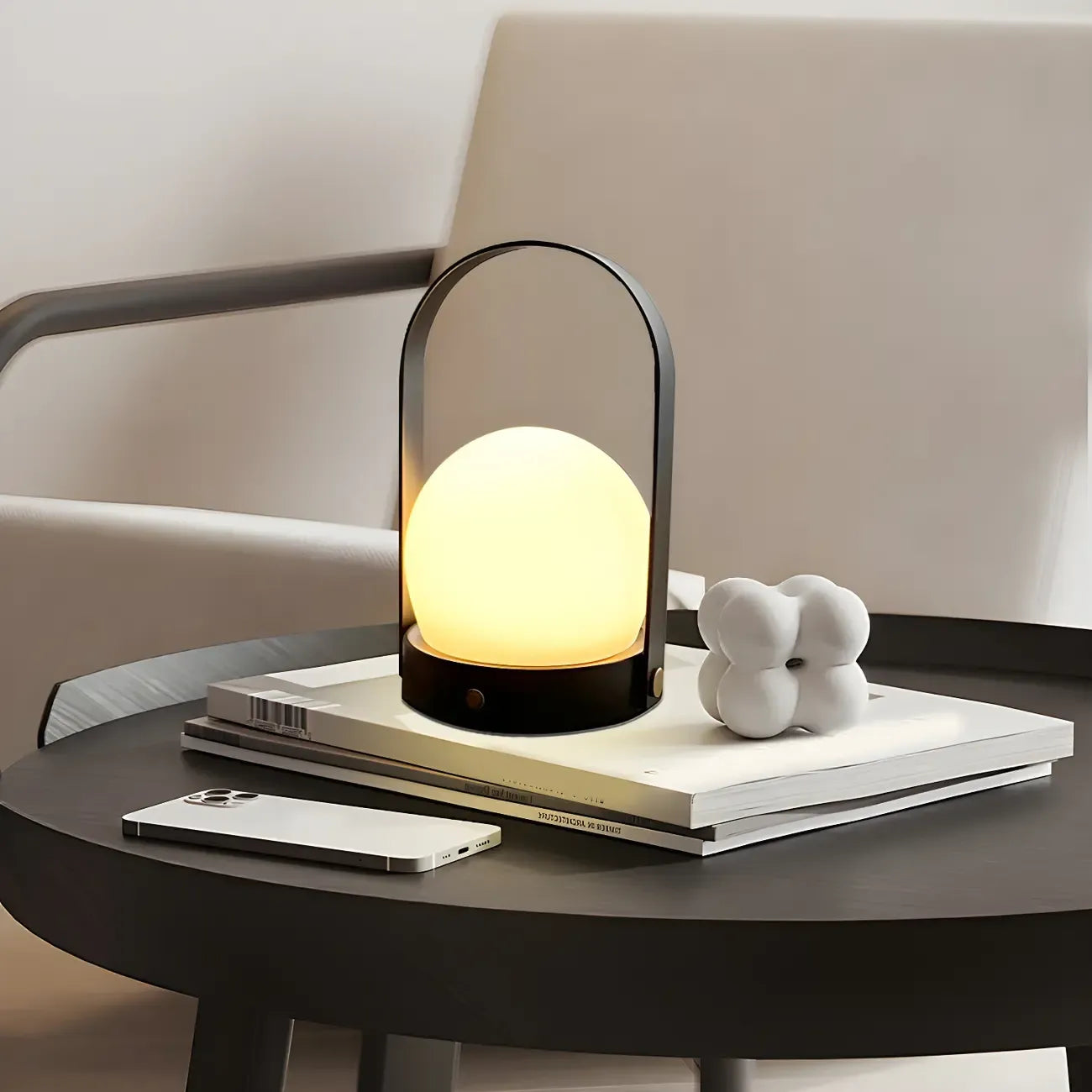 Lanterne LED portable sans fil avec globe noir, lampe de table
